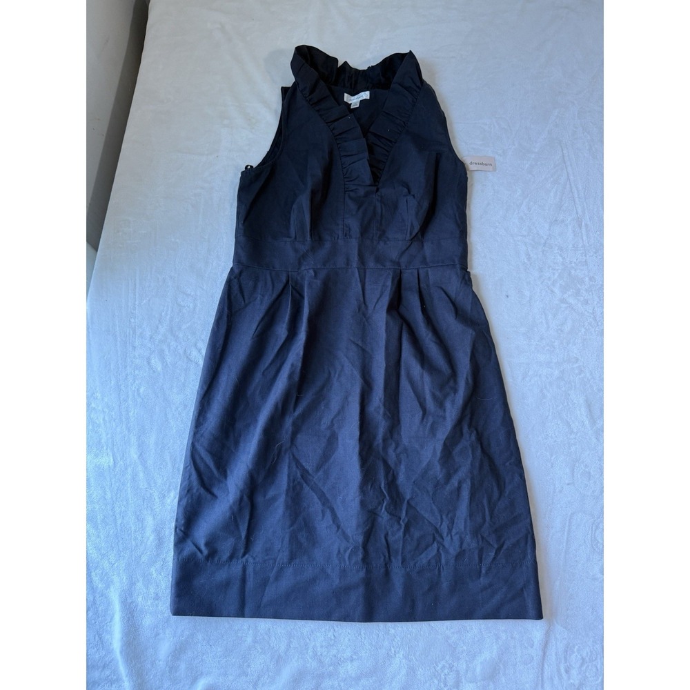 Dress Barn Black Sheath Sleeveless Ruffle V Neck Size 12 NWT